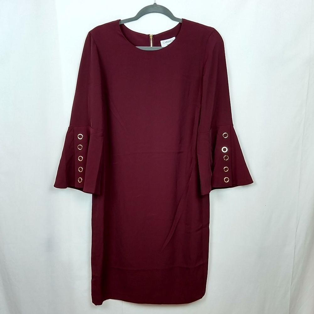 Carmen Marc Valvo Ancho Chile Shift Dress Marroon